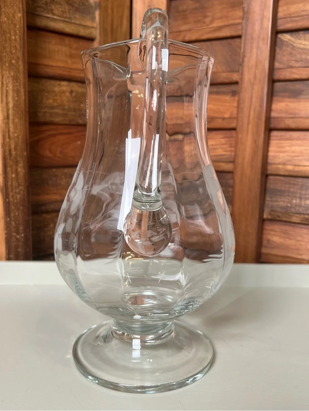 Etched Glass Pitcher with Grapevine Motif - Clear